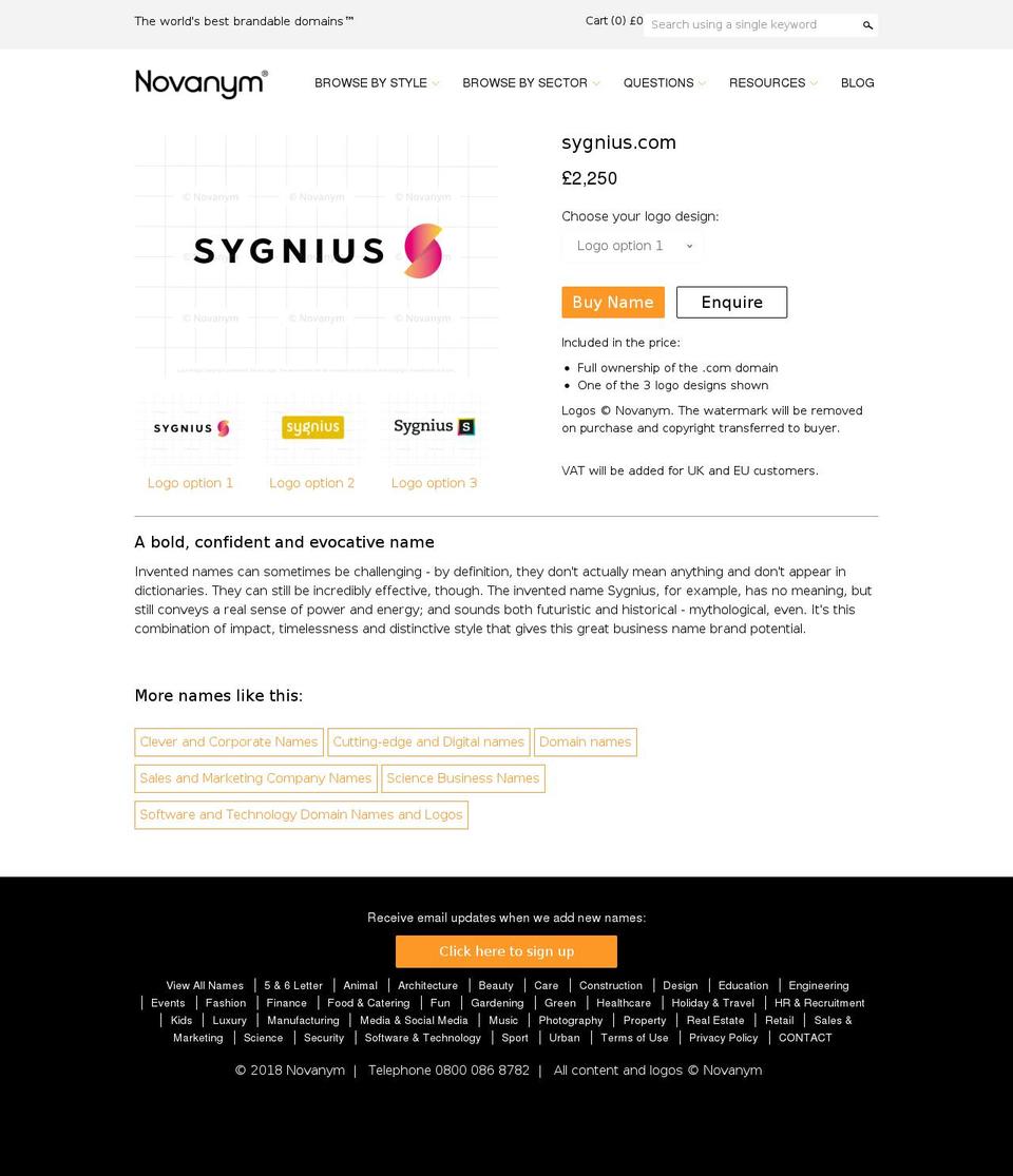sygnius.com shopify website screenshot