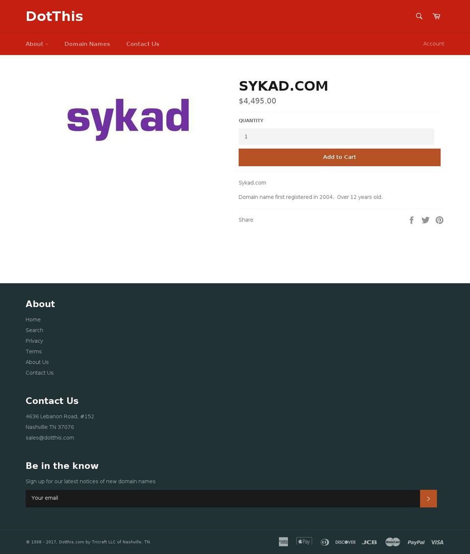 sykad.com shopify website screenshot