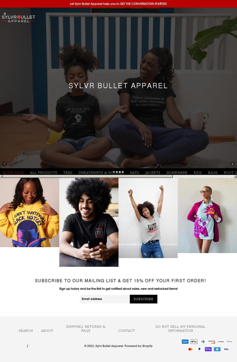 sylvrbulletapparel.com shopify website screenshot