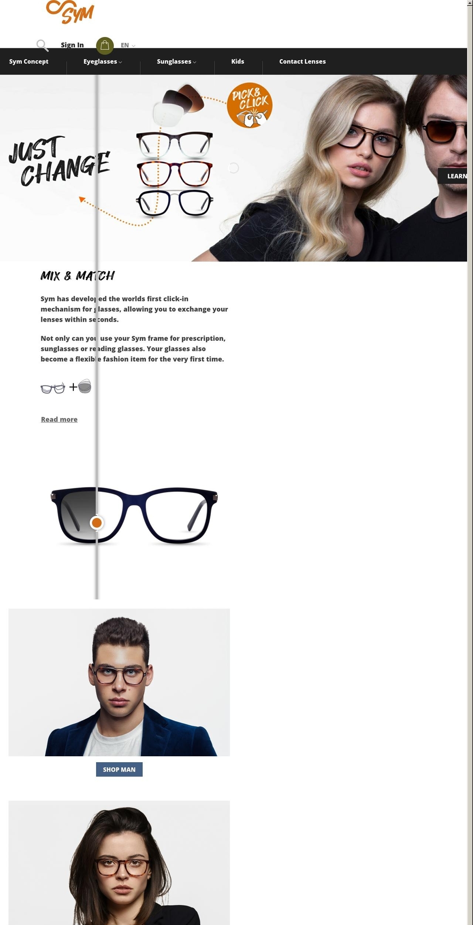 sym-optic.com — Shopify storefront screenshot