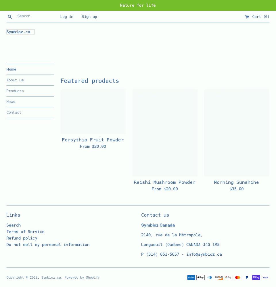 symbioz.ca shopify website screenshot