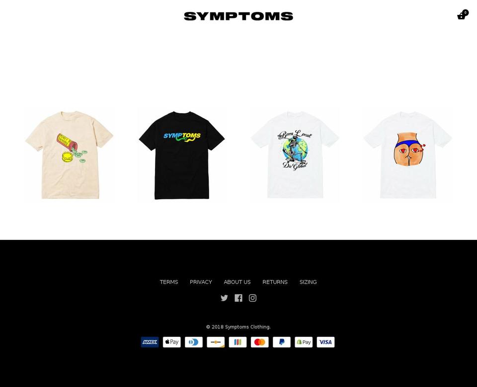 symptomsclothing.com — Shopify storefront screenshot