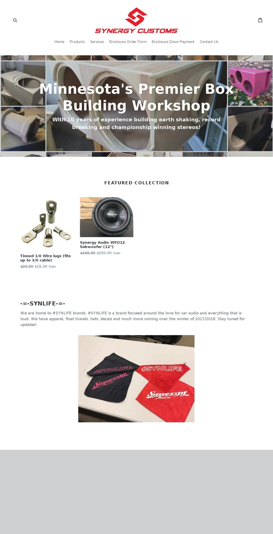 synergycustoms.com — Shopify storefront screenshot