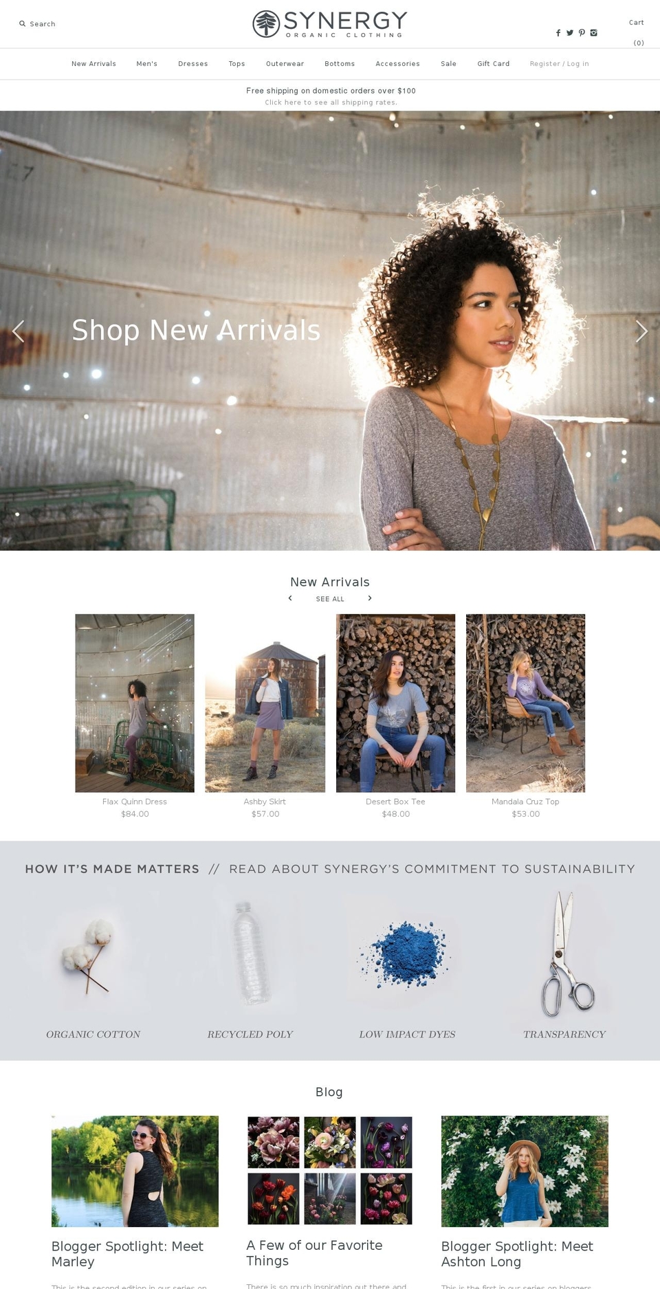 synergyorganicclothing.com — Shopify storefront screenshot