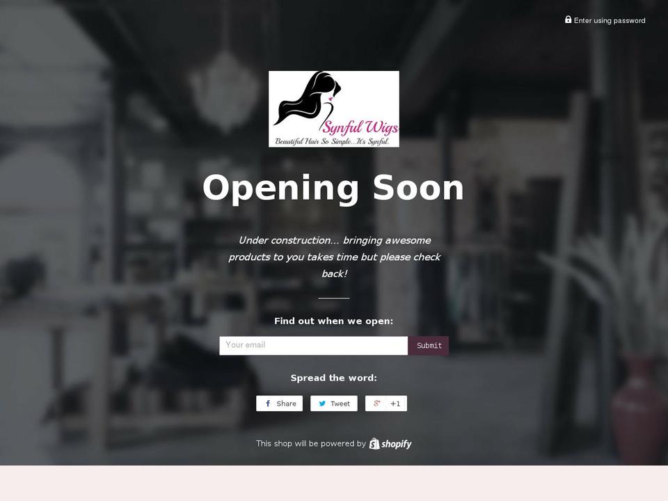 synfulwigs.com shopify website screenshot