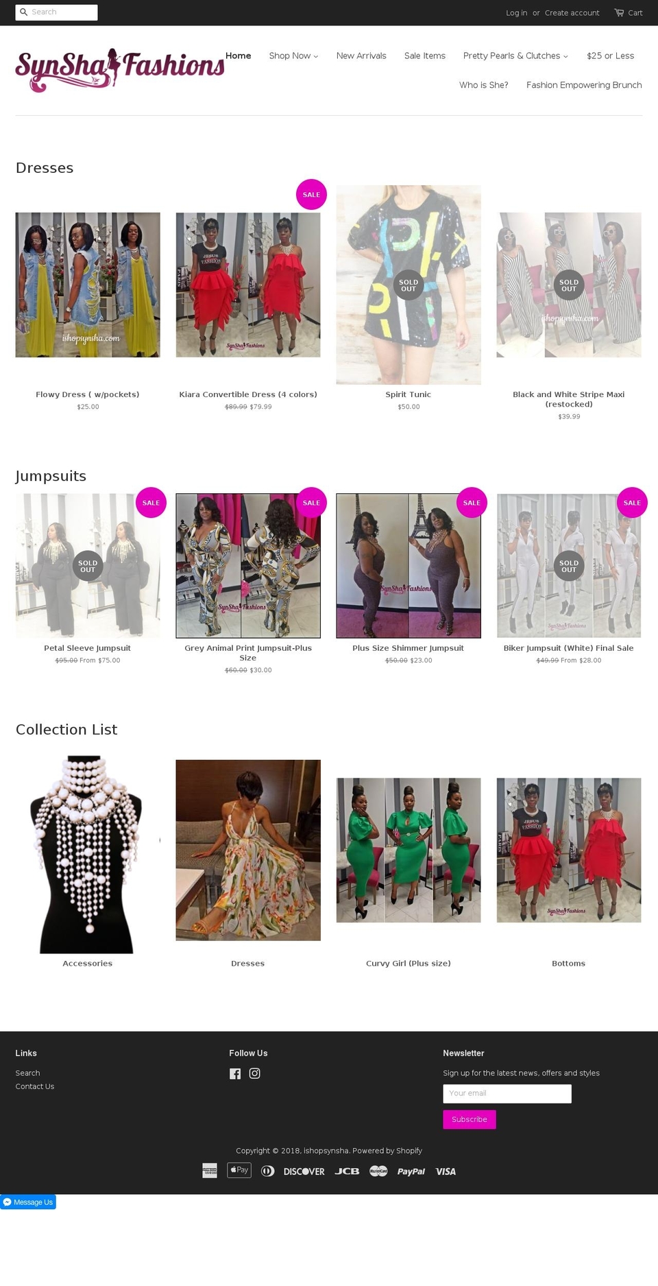 synshafashions.com — Shopify storefront screenshot