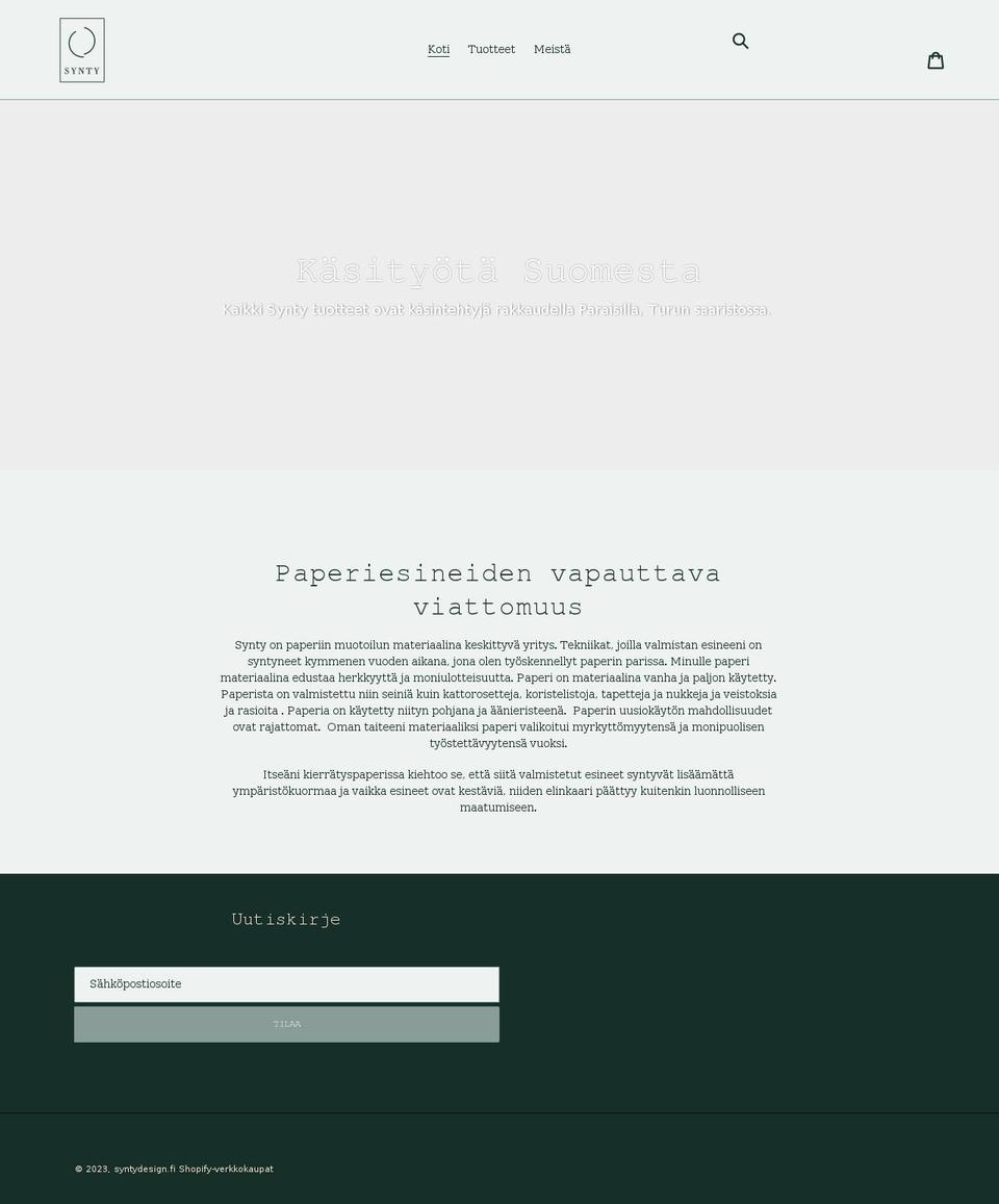 syntydesign.fi shopify website screenshot