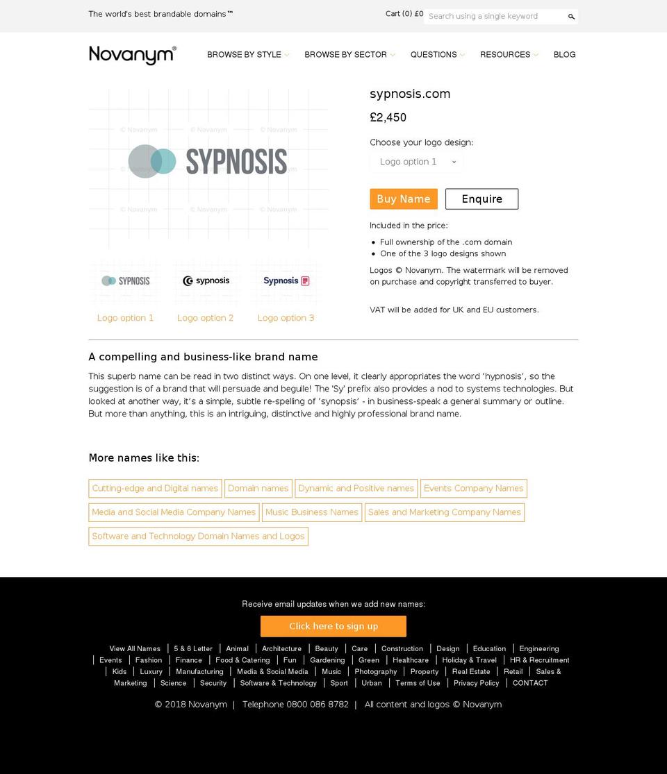 sypnosis.com — Shopify storefront screenshot