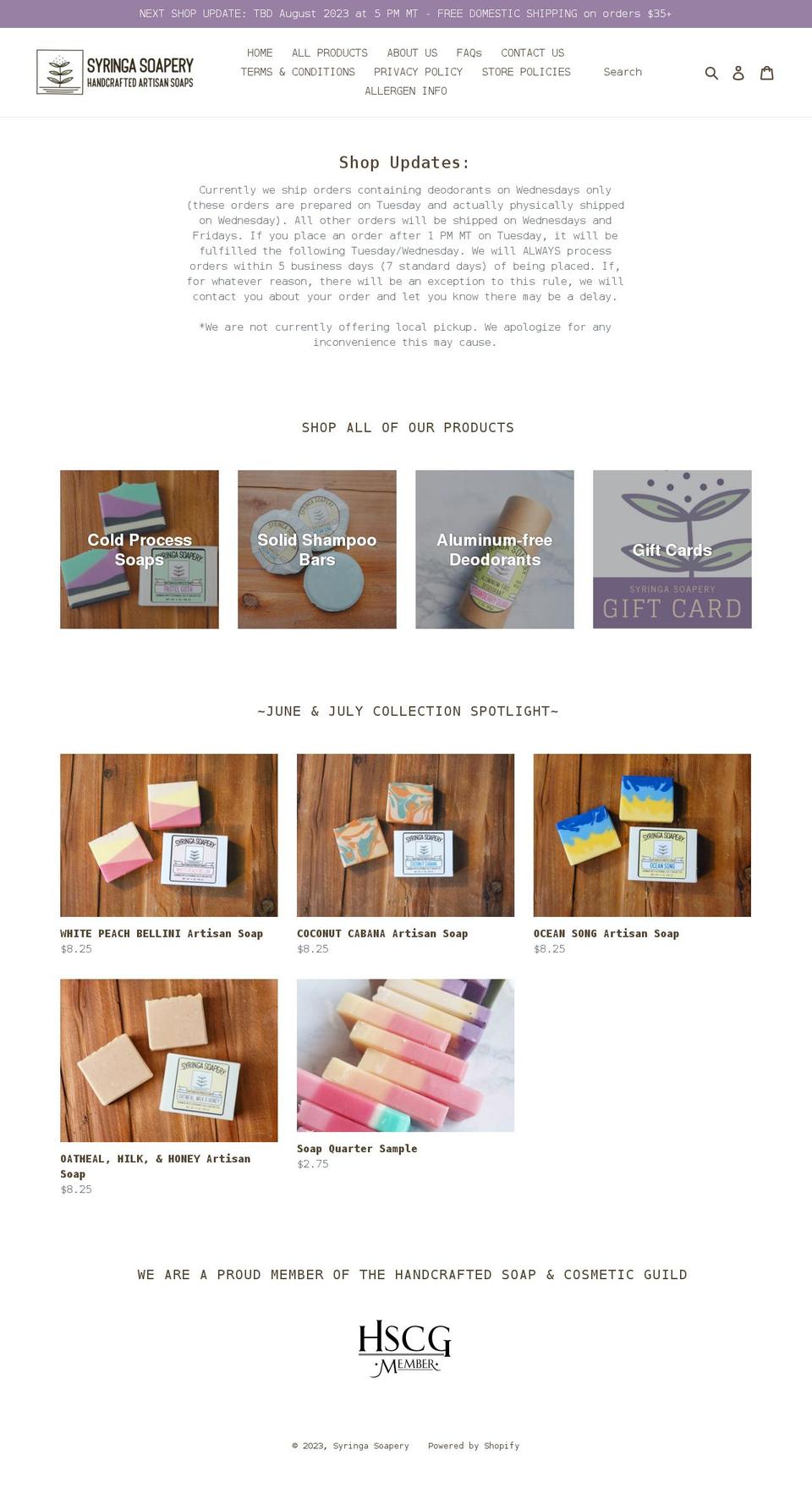 syringasoapery.com shopify website screenshot