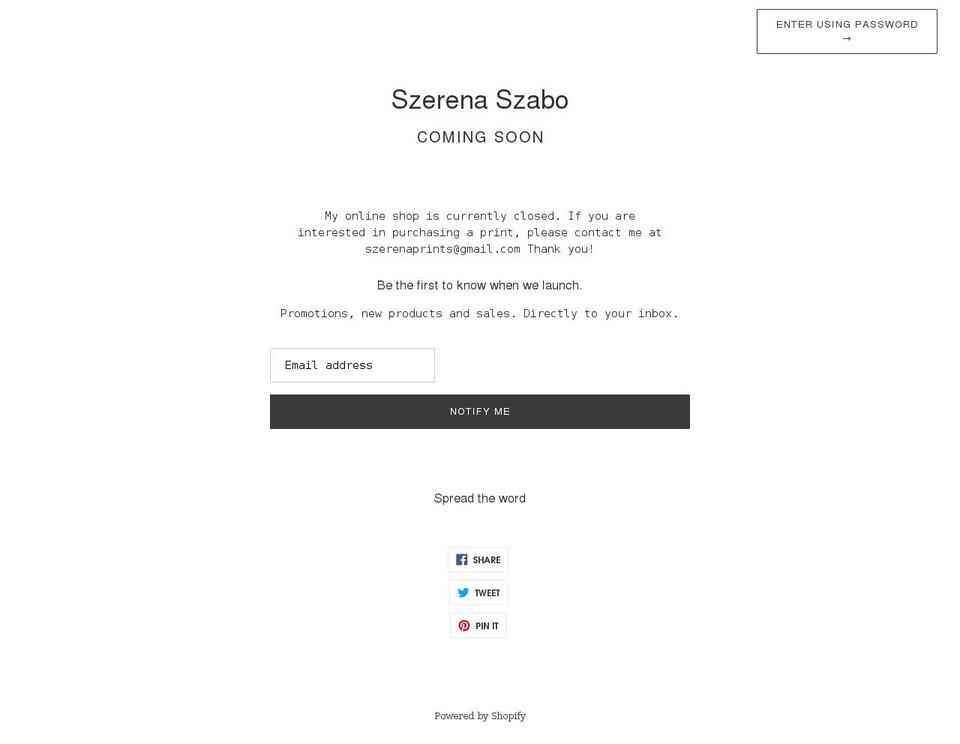 szerena.com shopify website screenshot