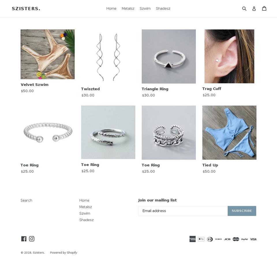 szisters.com — Shopify storefront screenshot