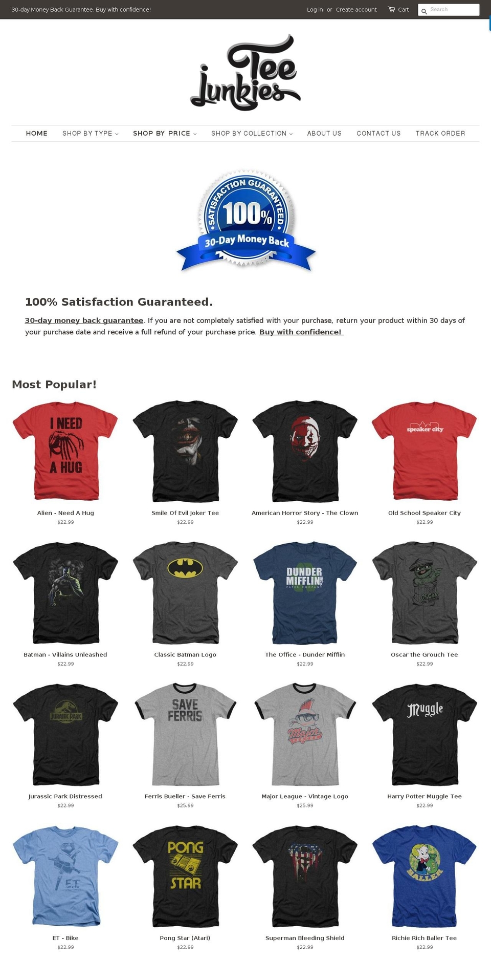 t-junkies.com — Shopify storefront screenshot