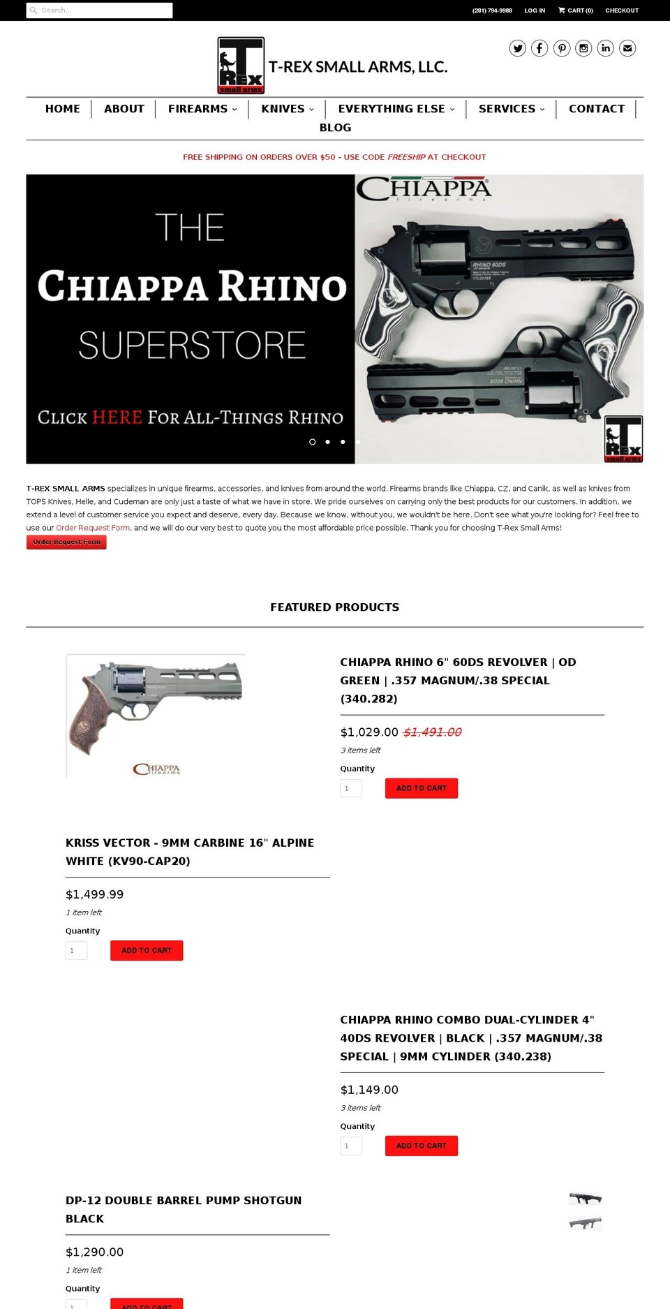 t-rexsmallarms.com shopify website screenshot