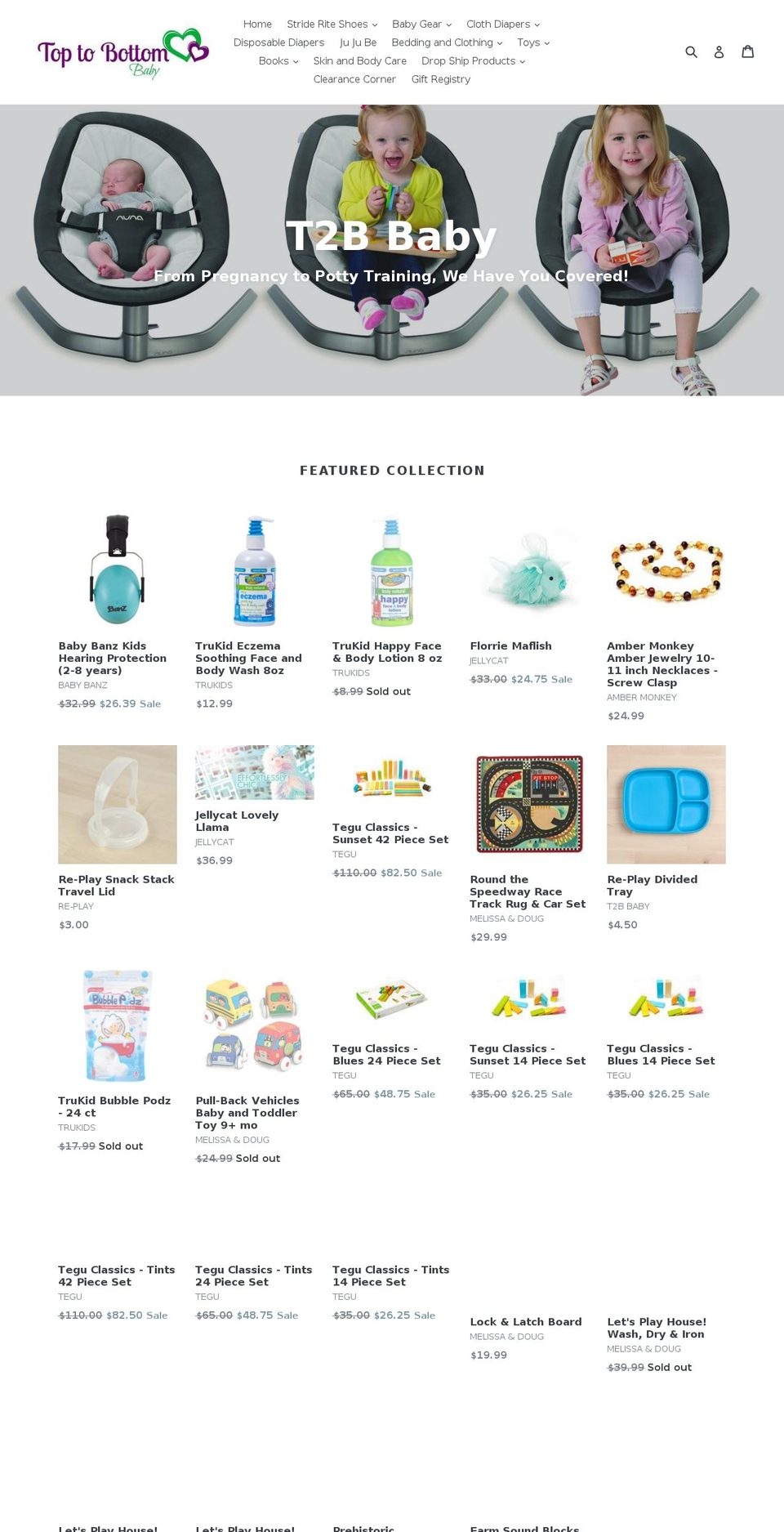 t2bbaby.com — Shopify storefront screenshot