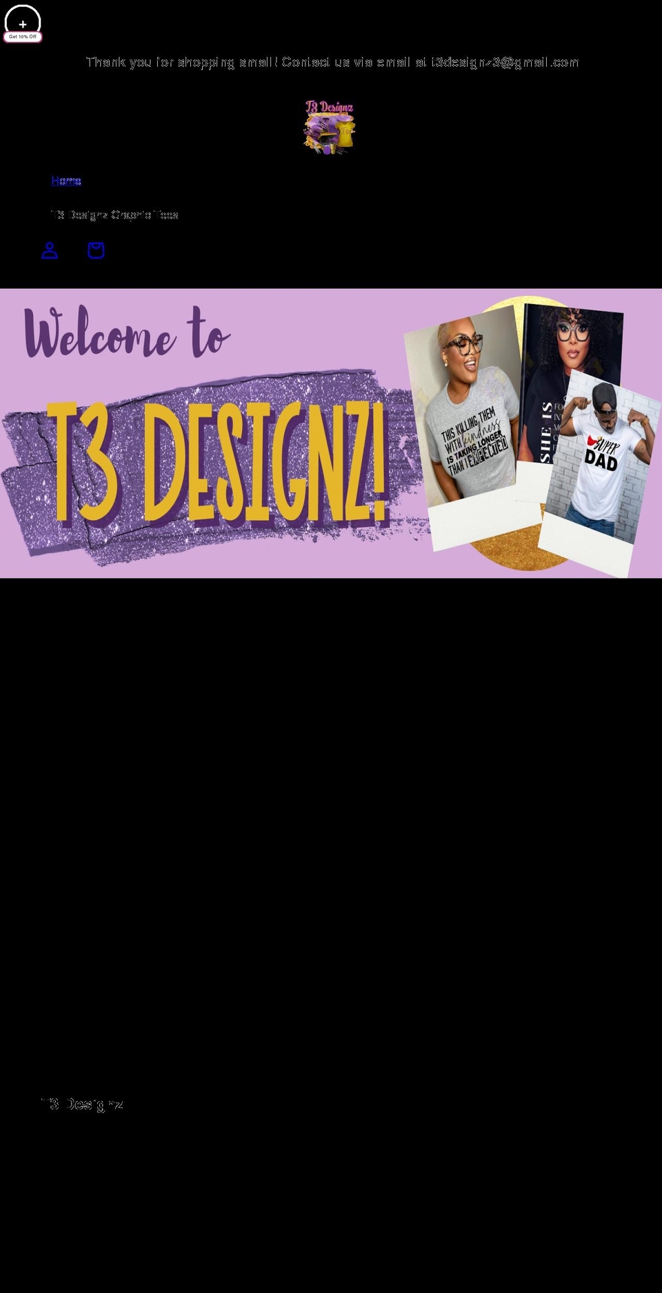 t3designz.com shopify website screenshot