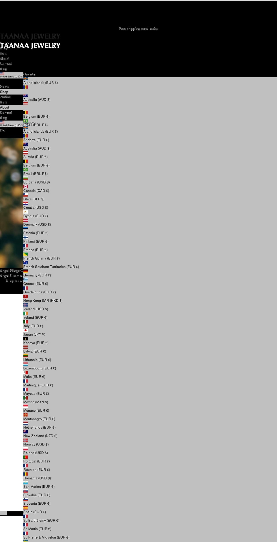 taanaajewelry.com shopify website screenshot