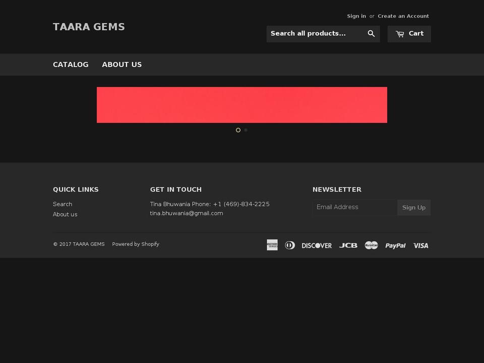 taaragems.com shopify website screenshot