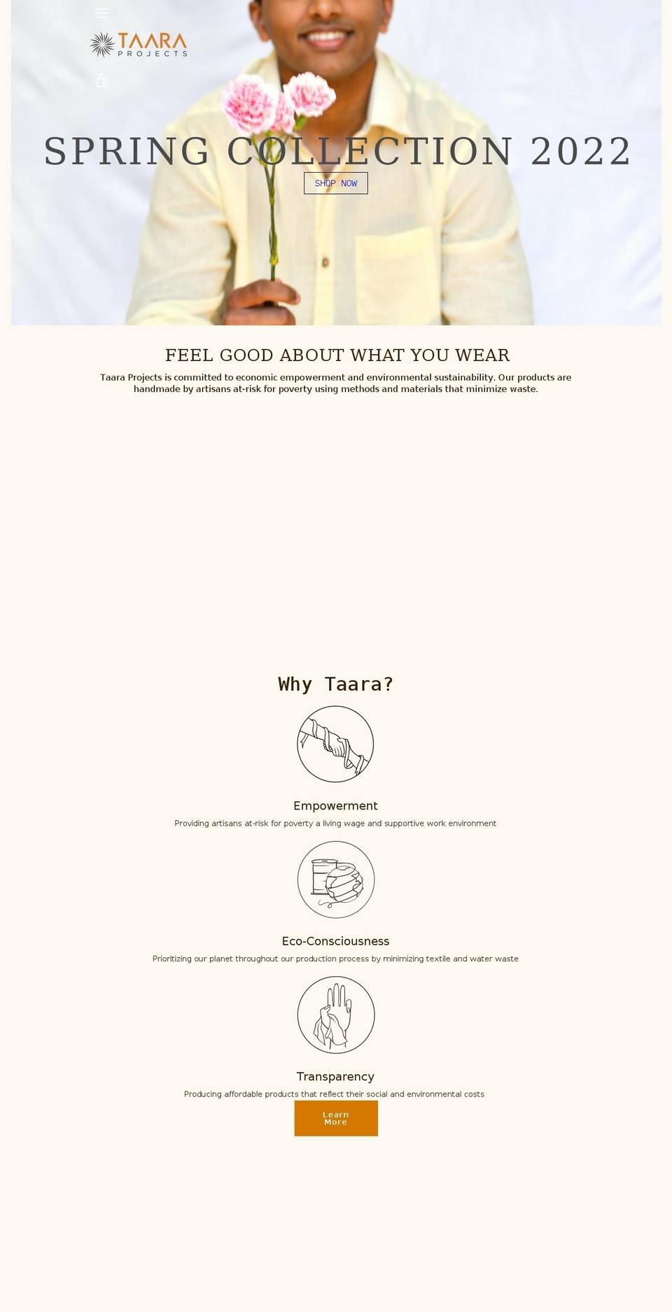 taaraprojects.com shopify website screenshot