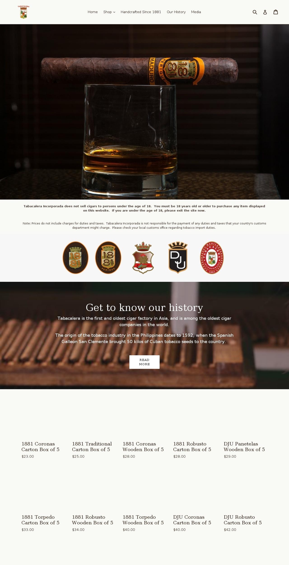 tabacalera.com.ph shopify website screenshot