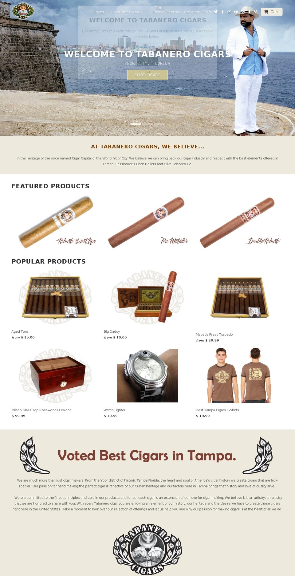 tabanerocigars.com shopify website screenshot