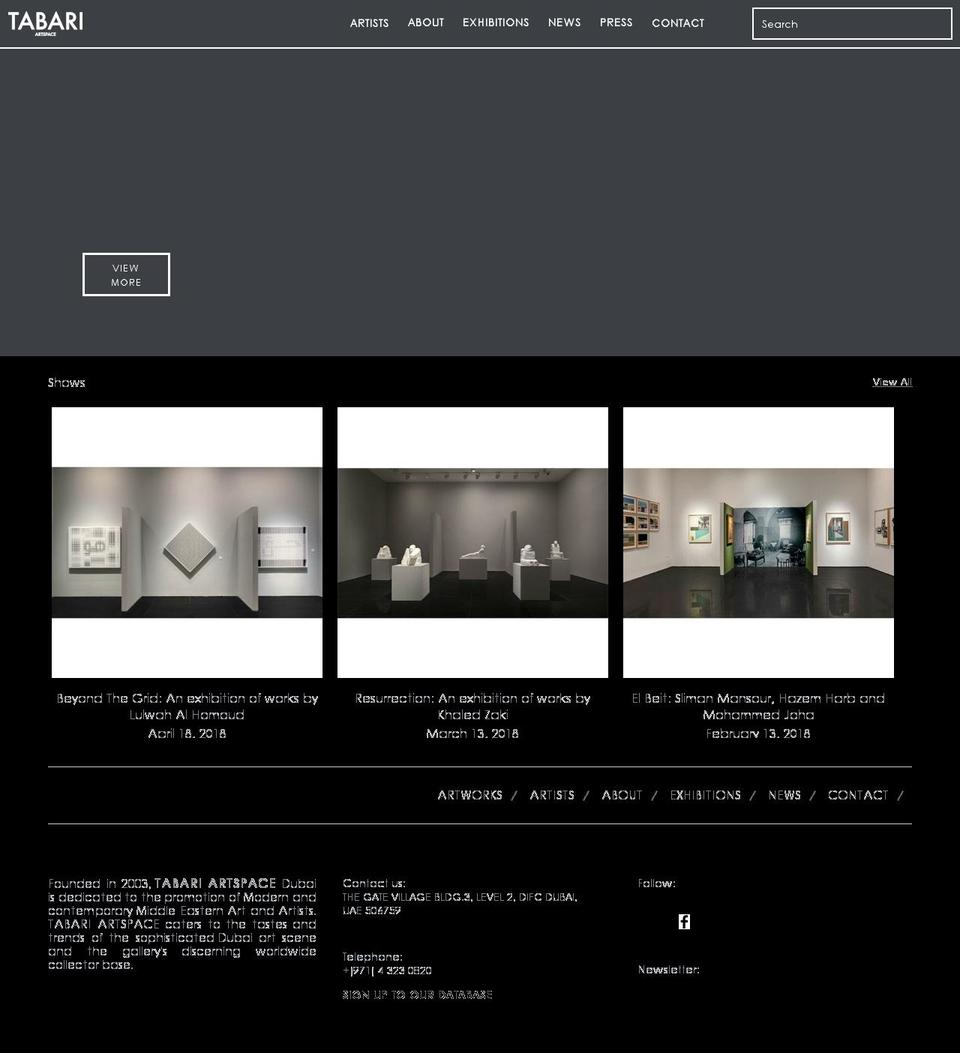 tabariartspace.com — Shopify storefront screenshot