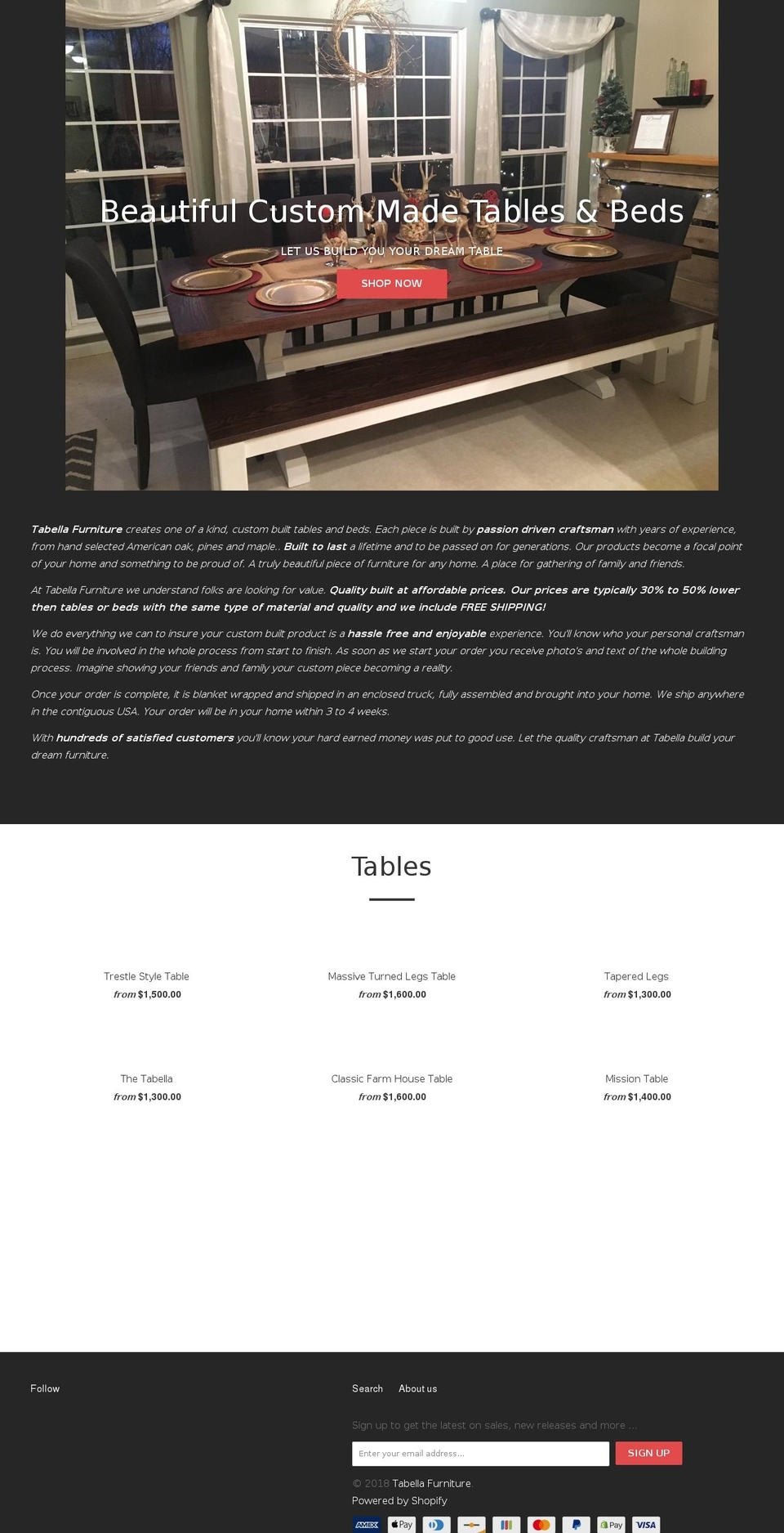 tabellafurniture.com shopify website screenshot