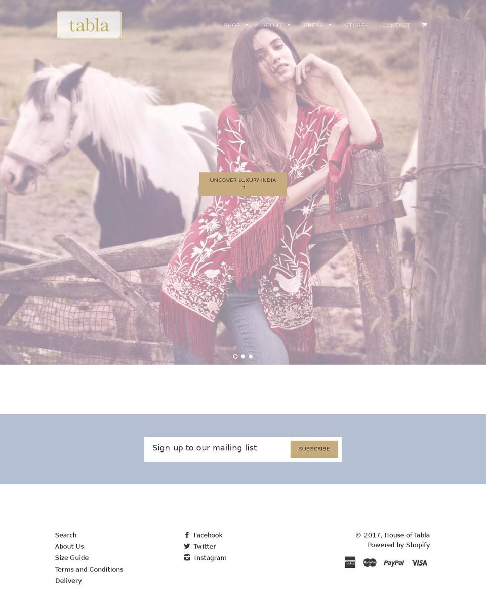 tablaclothing.com shopify website screenshot