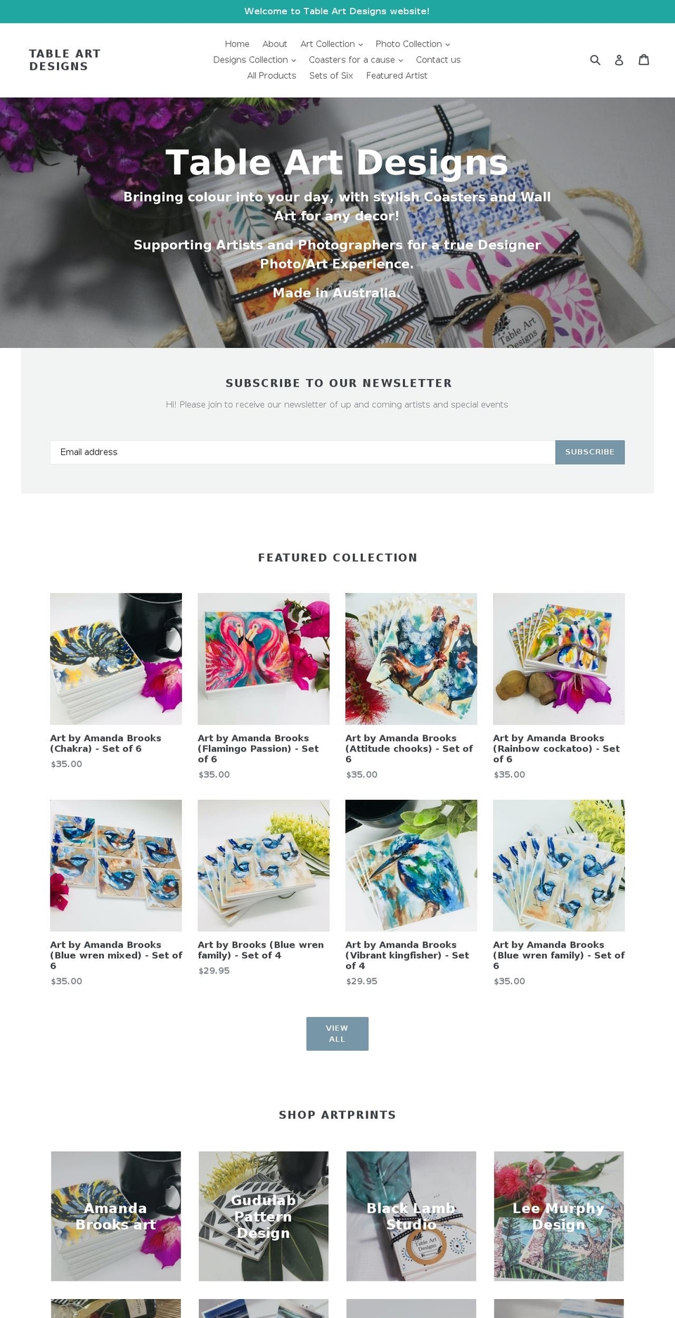 tableartdesigns.com — Shopify storefront screenshot