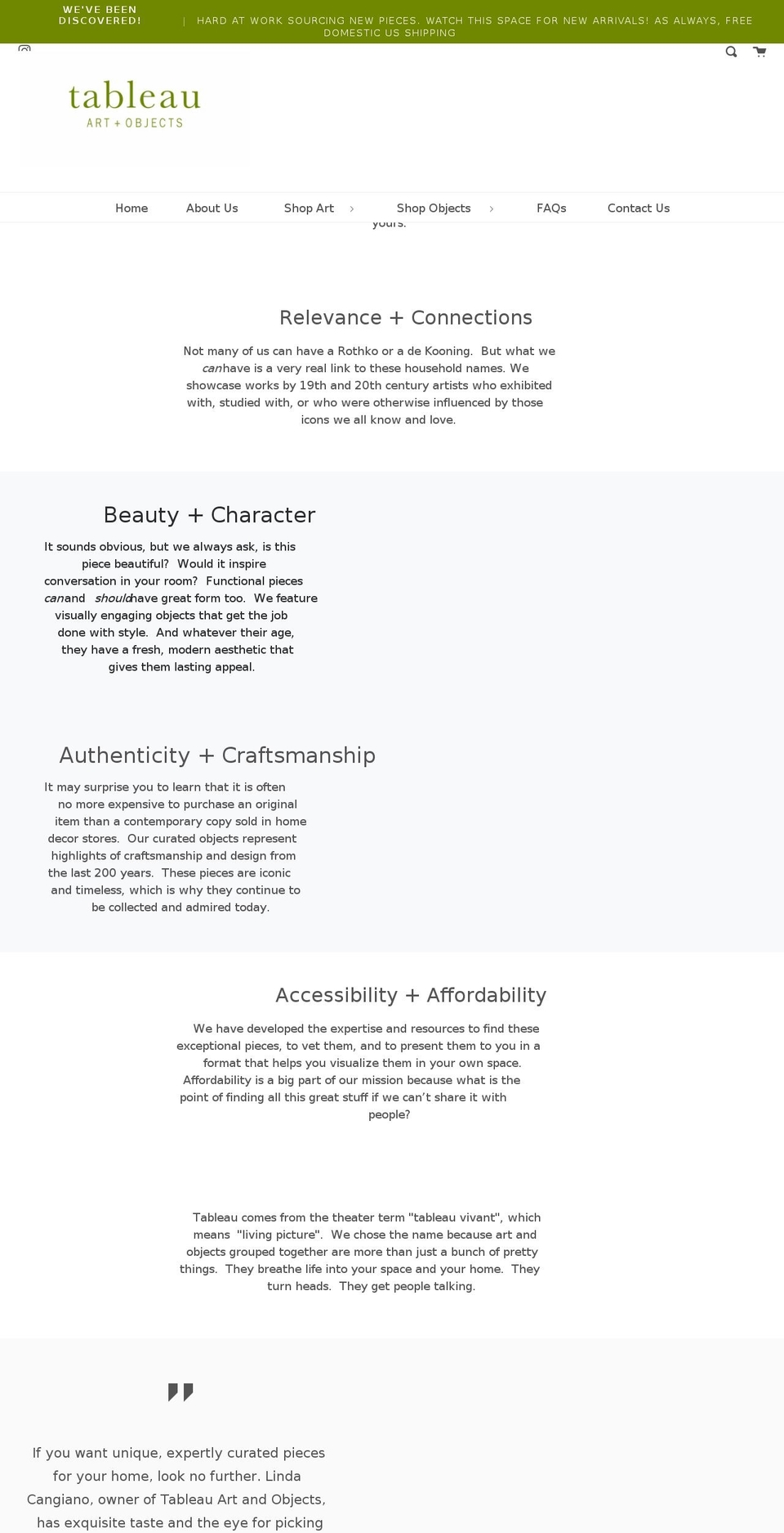 tableauartandobjects.com shopify website screenshot