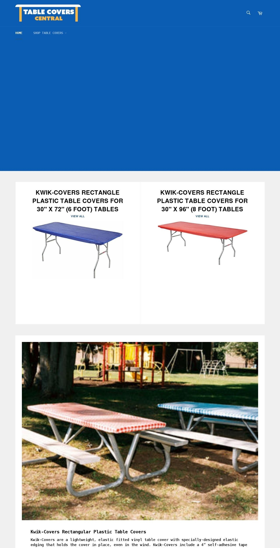 tablecoverscentral.com shopify website screenshot
