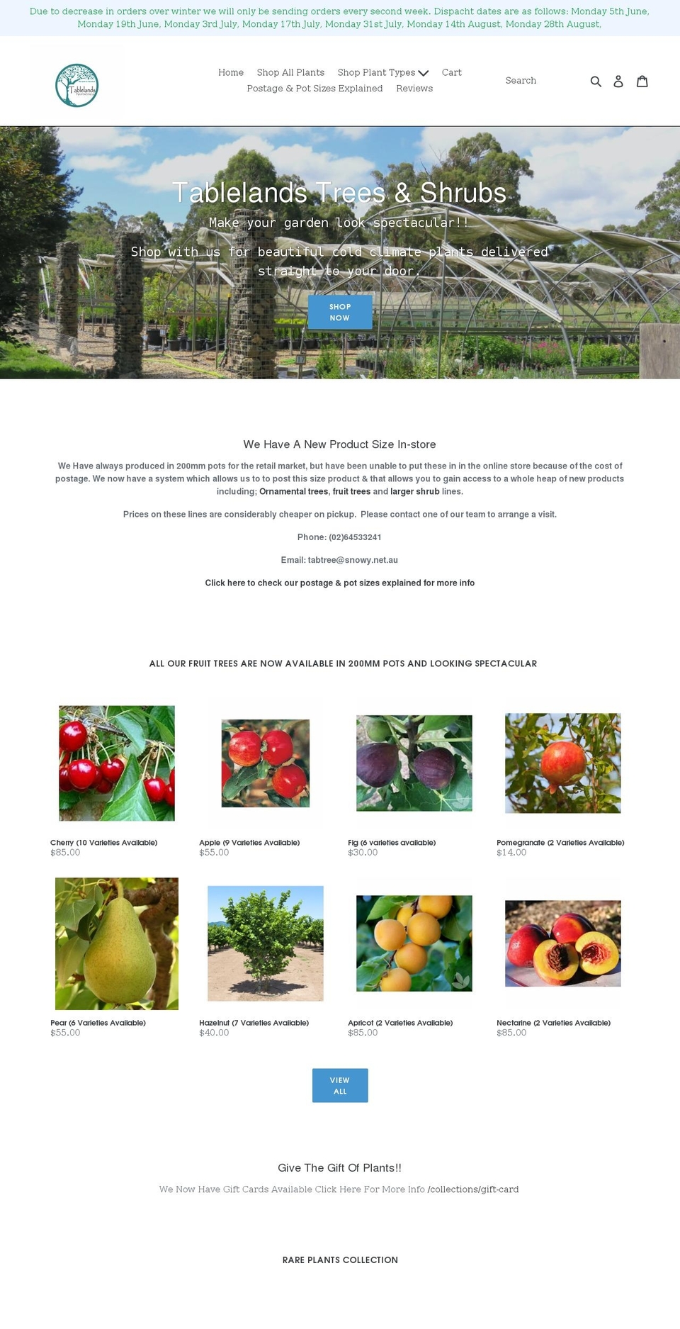 tablelandsnurseriesonline.com shopify website screenshot