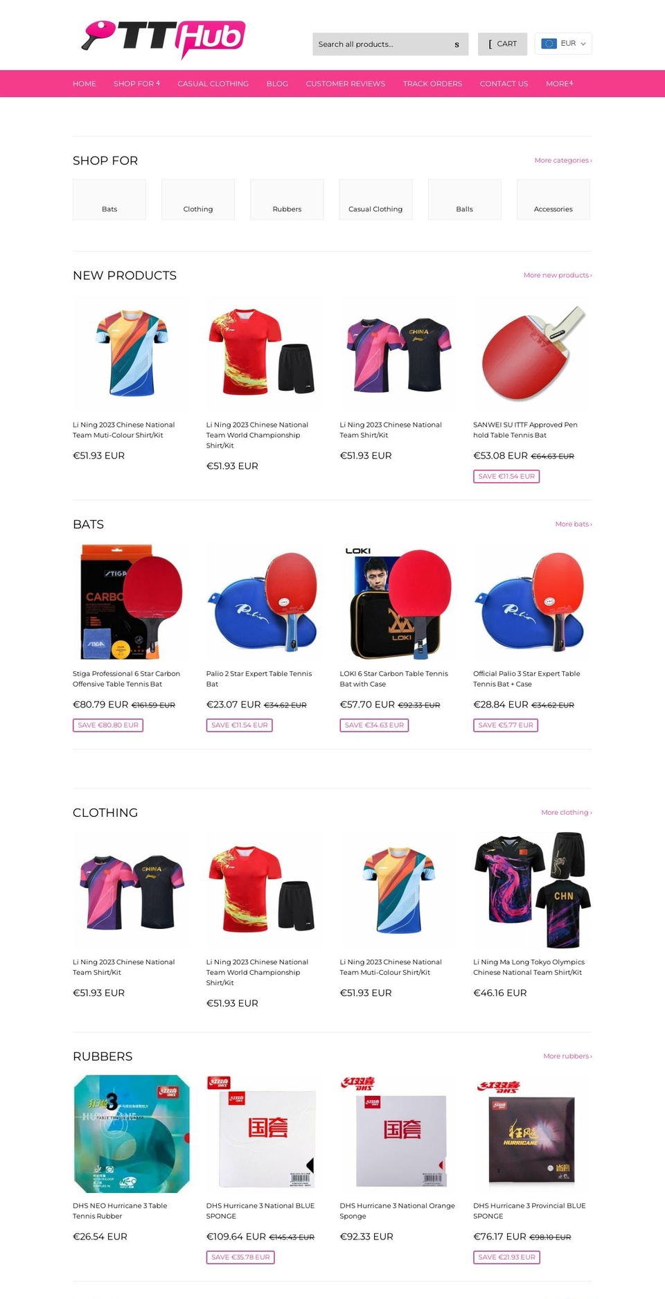 tabletennishub.net shopify website screenshot