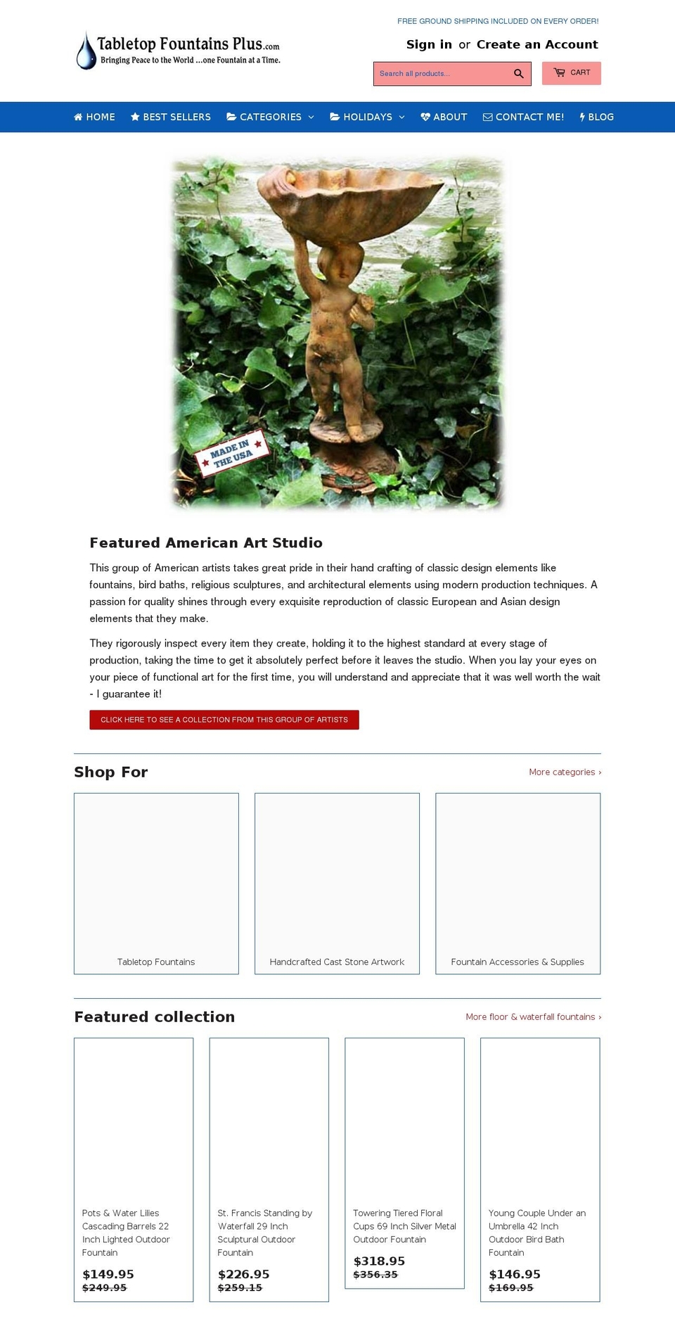 tabletopfountainsplus.com shopify website screenshot