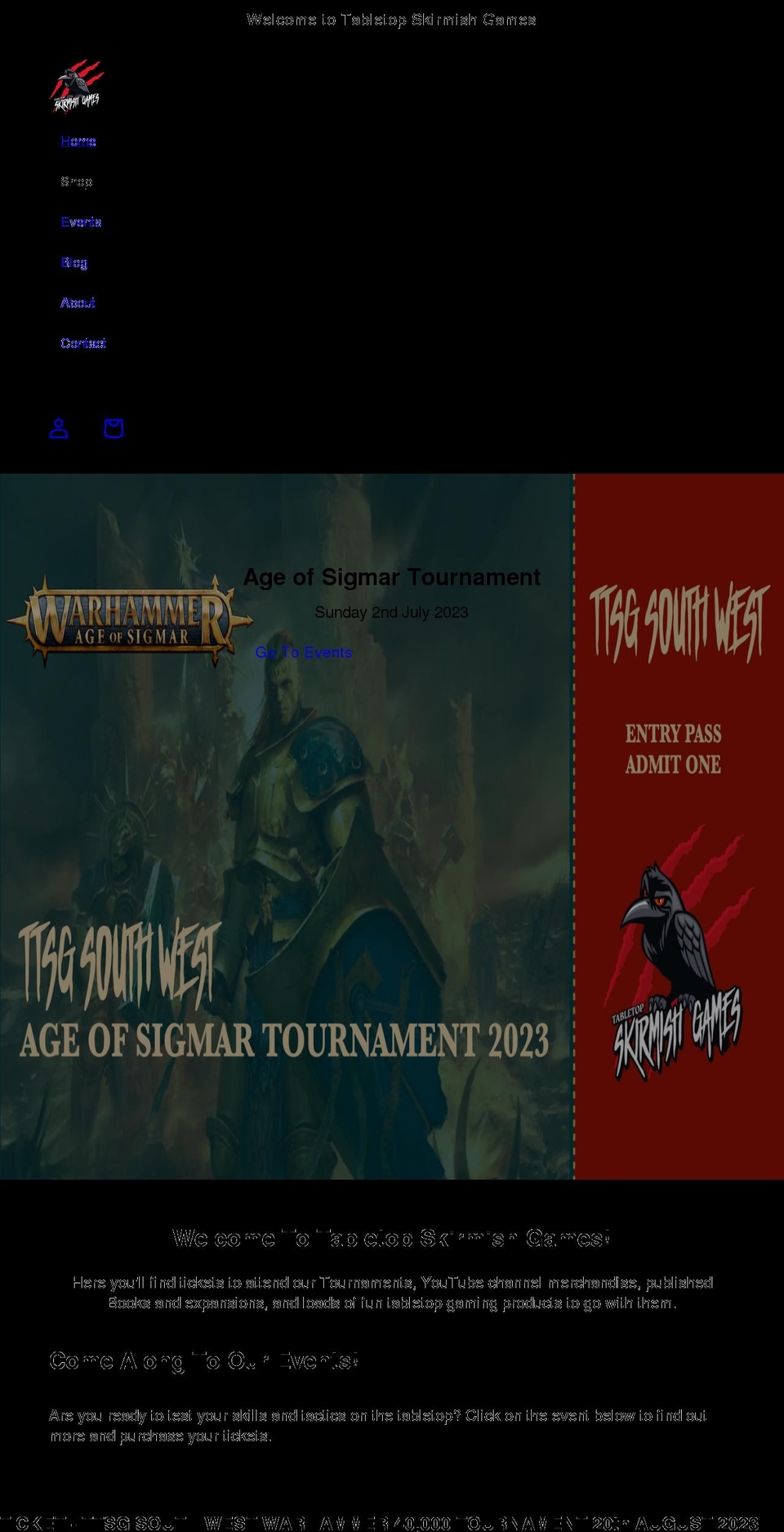 tabletopskirmishgames.com shopify website screenshot
