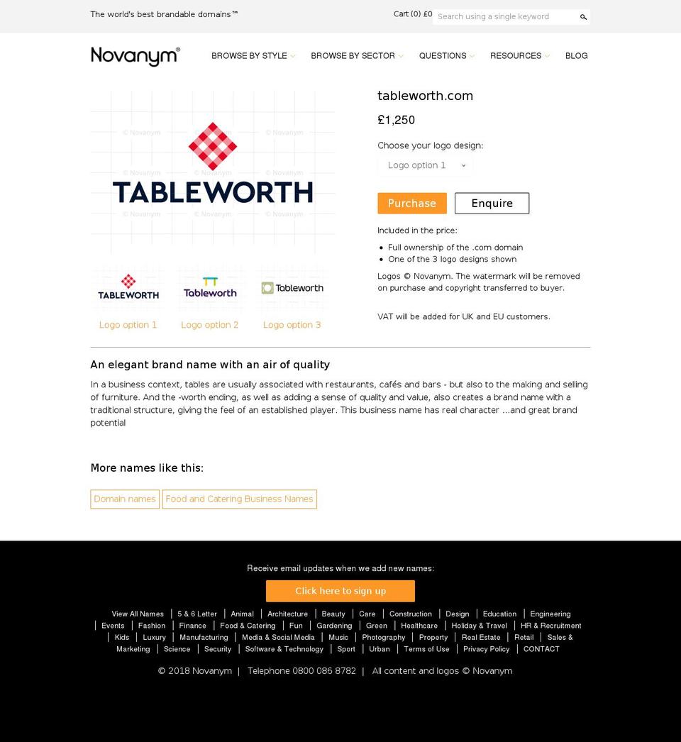tableworth.com — Shopify storefront screenshot