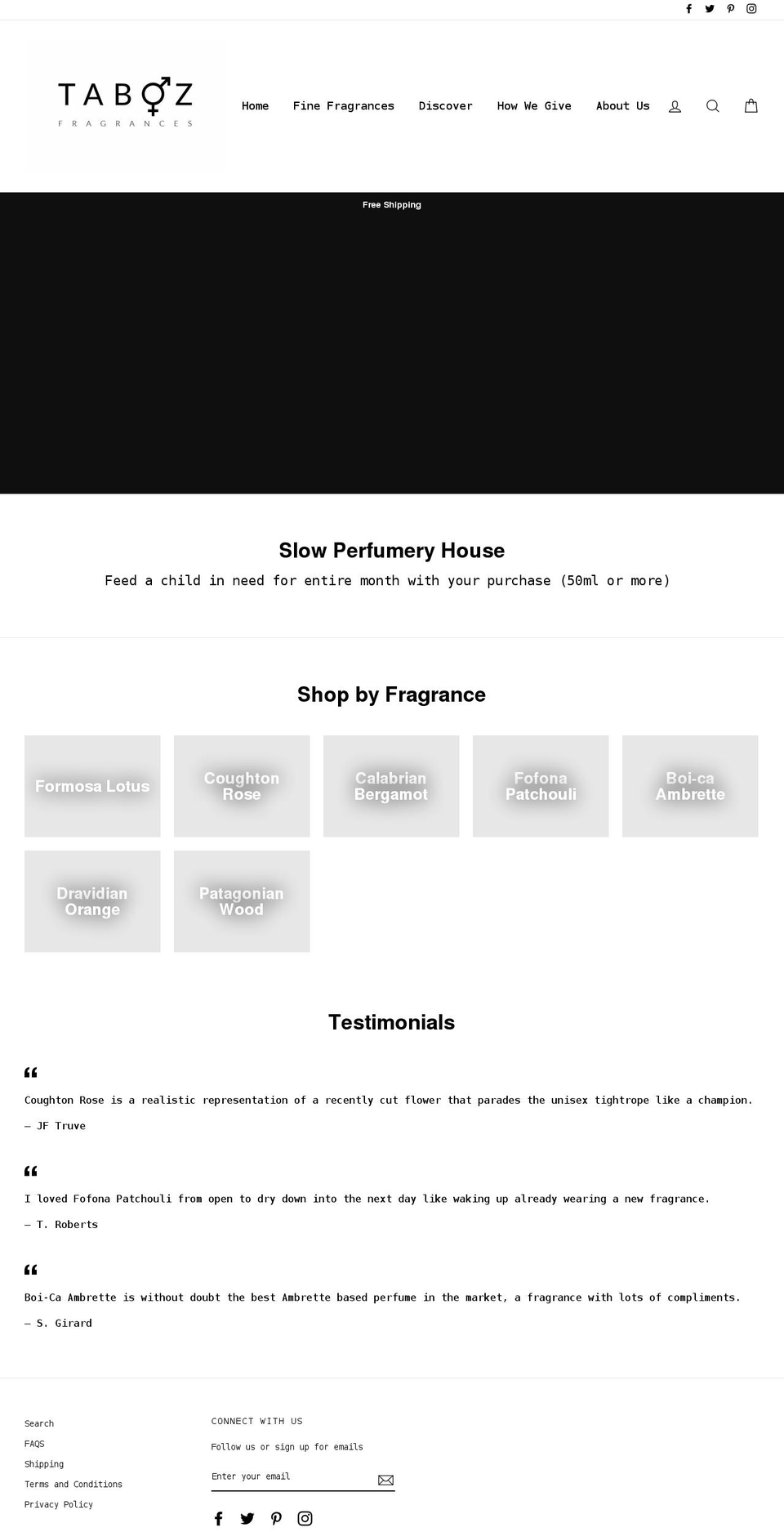 tabozfragrances.com shopify website screenshot