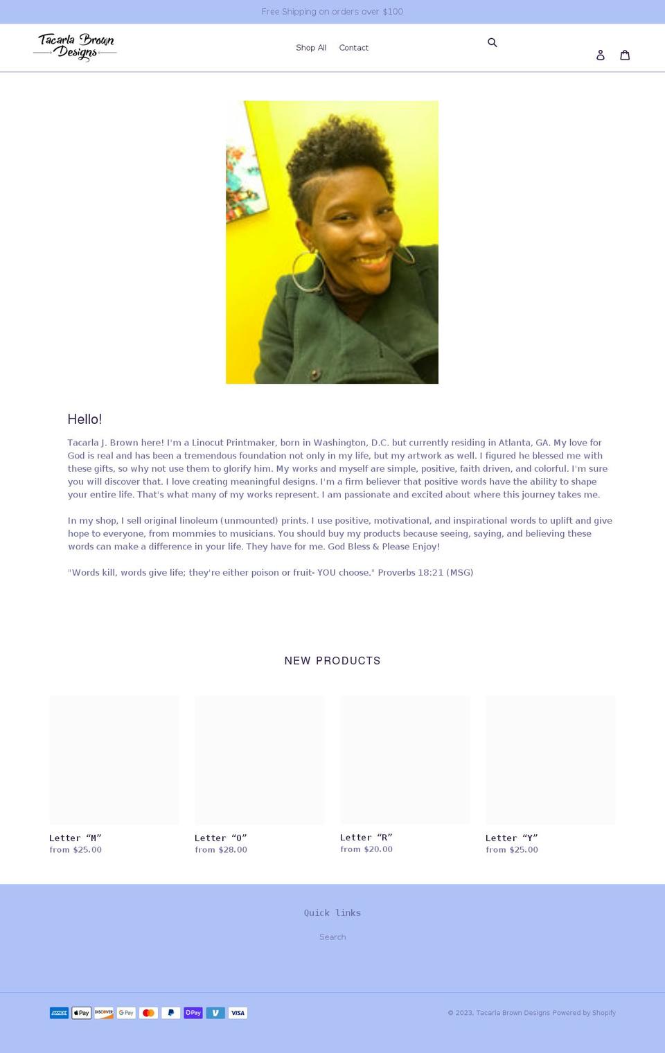 tacarlabrowndesigns.com shopify website screenshot