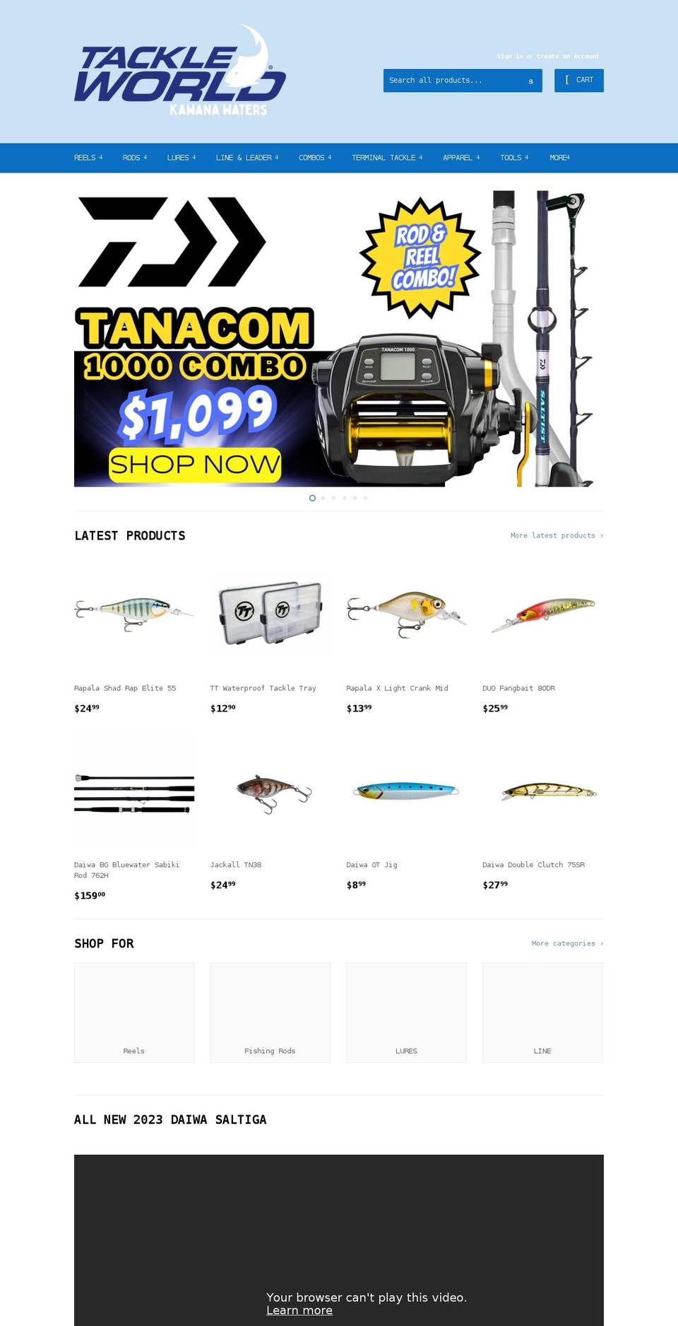 tackleworldkawanafishingstore.com.au shopify website screenshot
