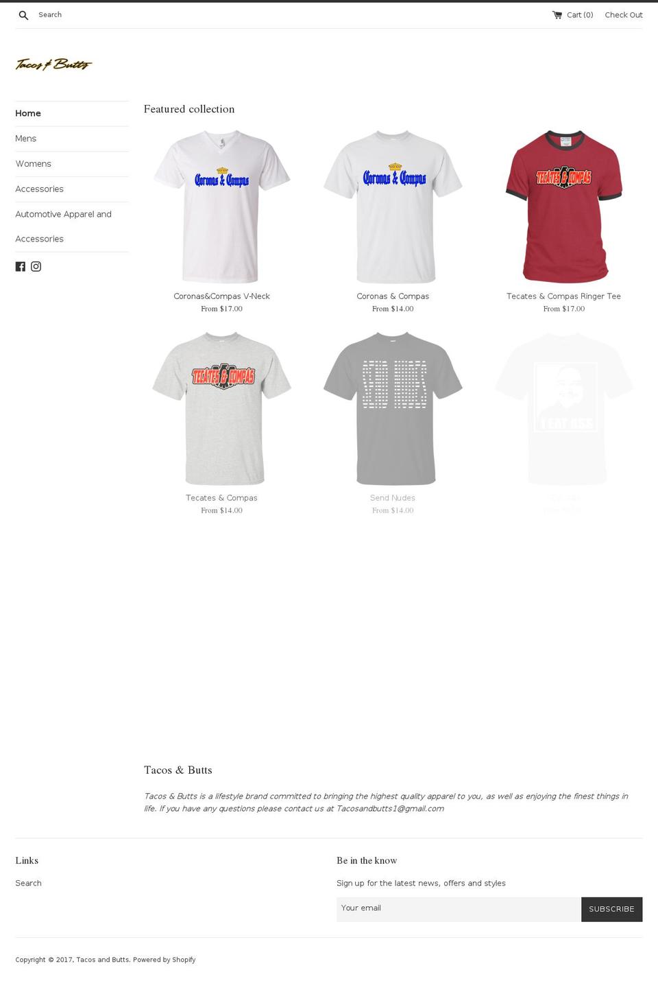 tacosandbutts.com shopify website screenshot