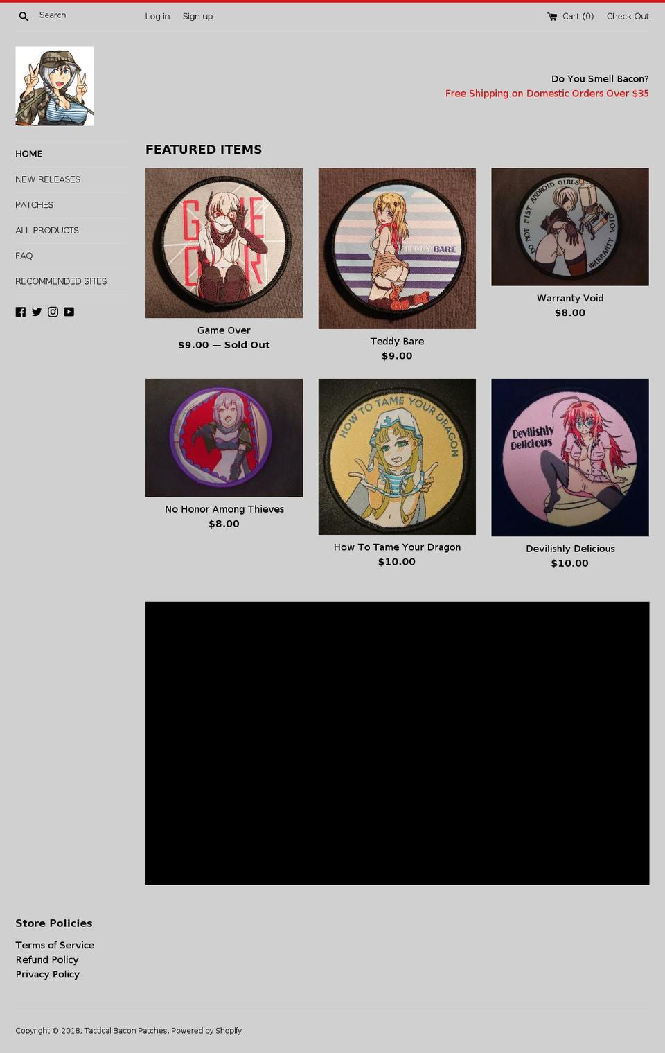 tacticalbaconpatches.com shopify website screenshot