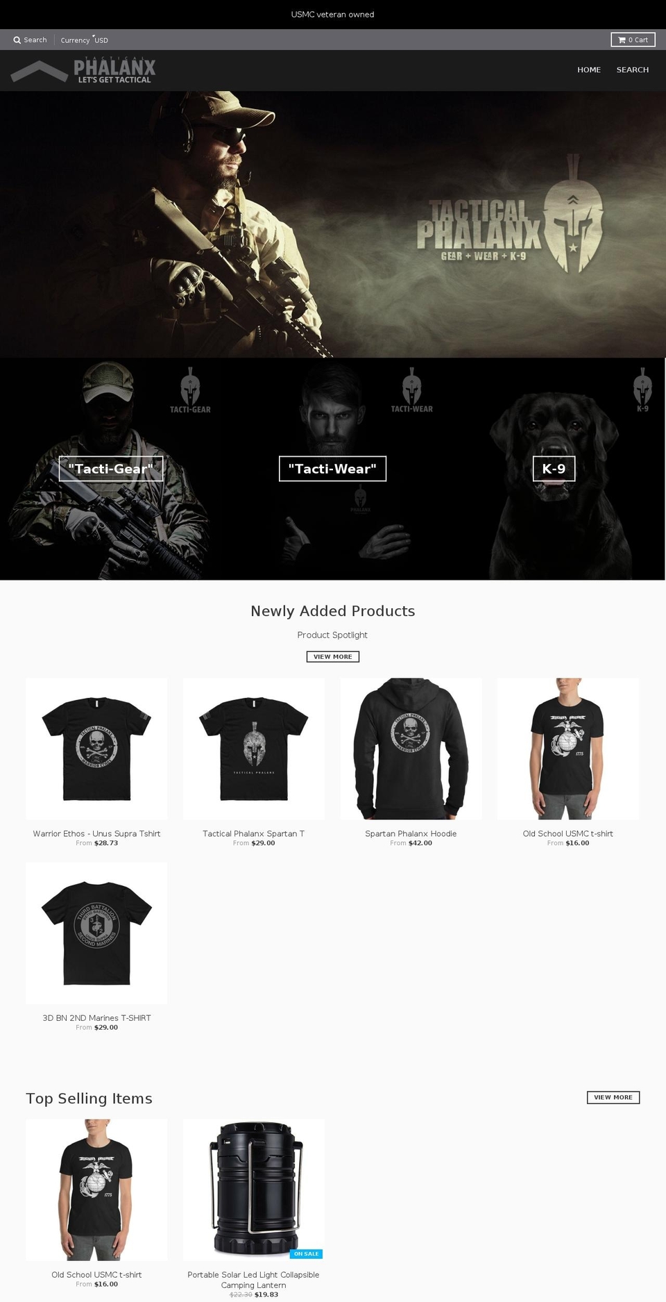 tacticalphalanx.com — Shopify storefront screenshot