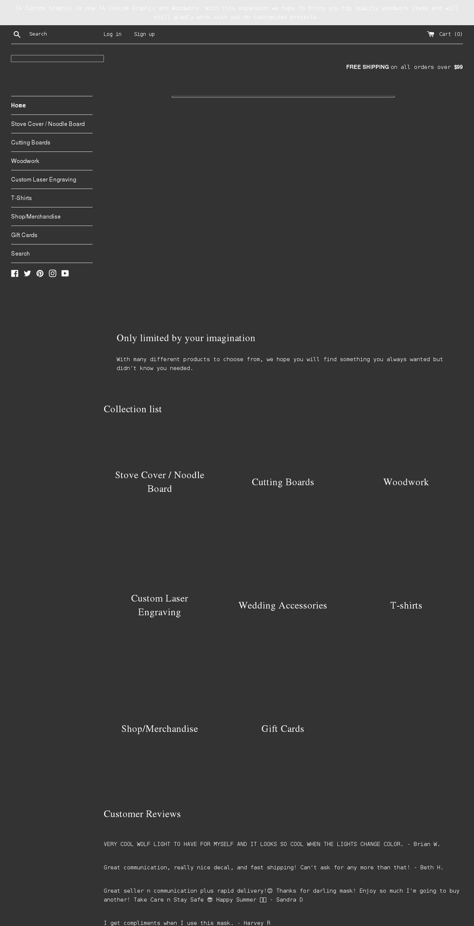 tacustomgraphix.com shopify website screenshot