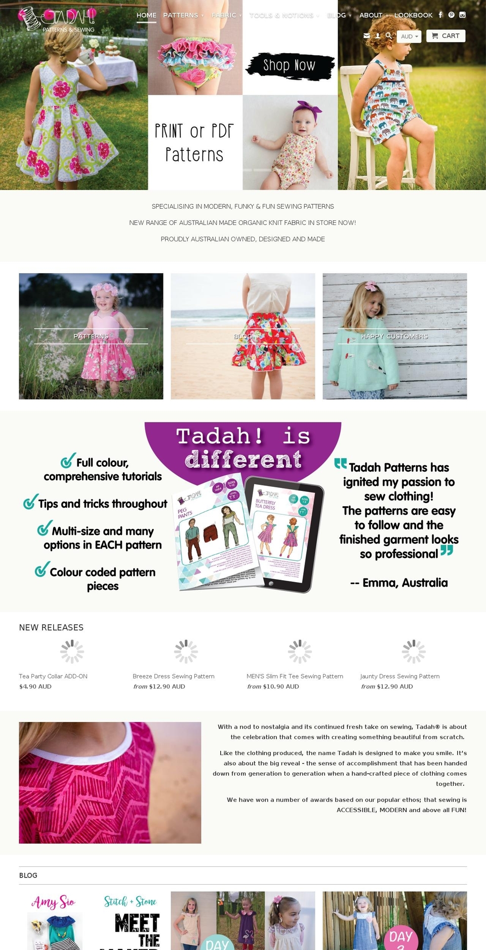 tadahpattern.com shopify website screenshot