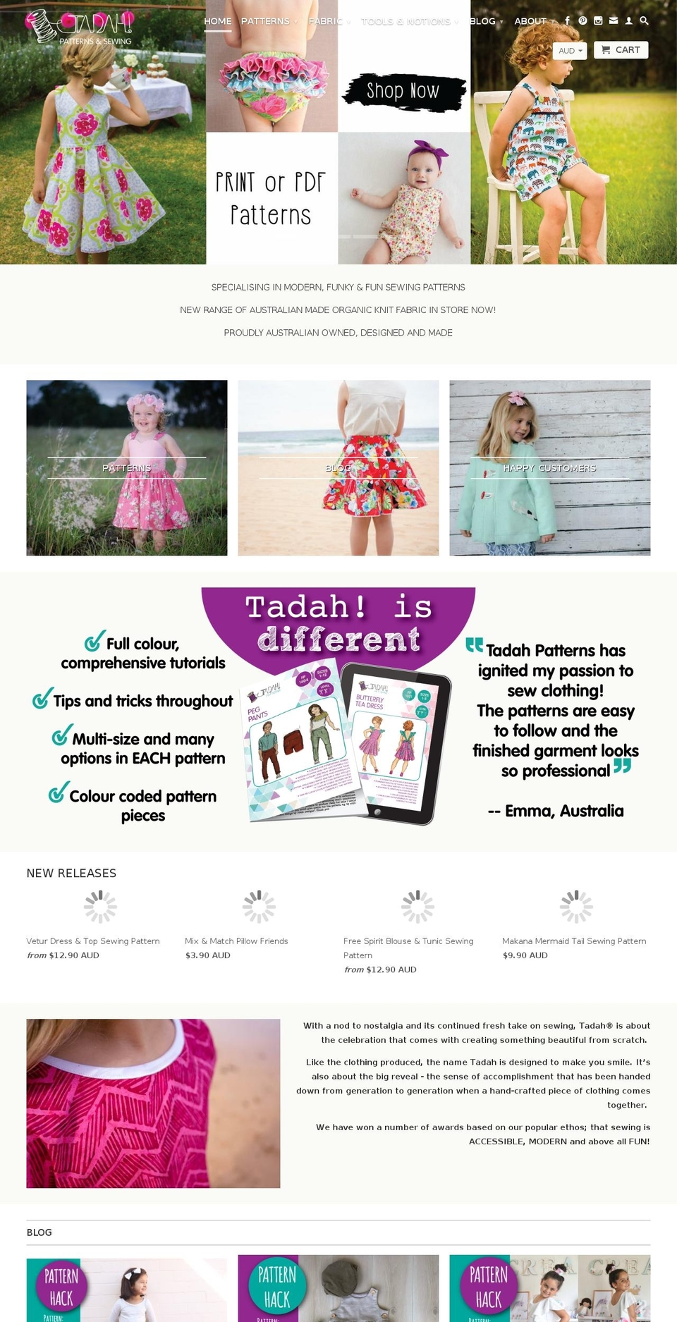 tadapatterns.org shopify website screenshot
