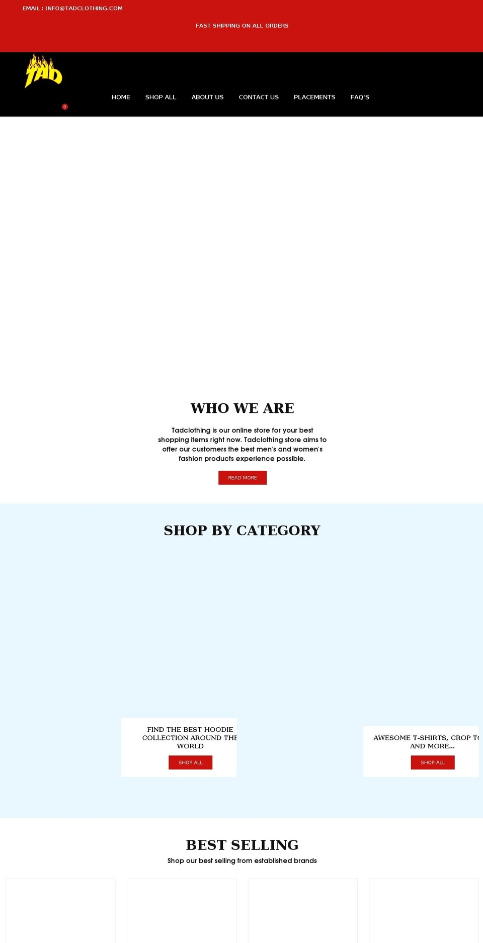 tadclothing.com shopify website screenshot