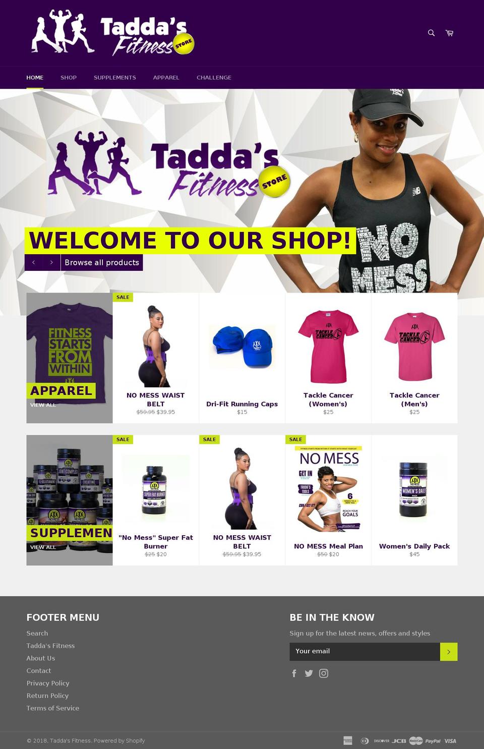 taddasfitness-store.com shopify website screenshot