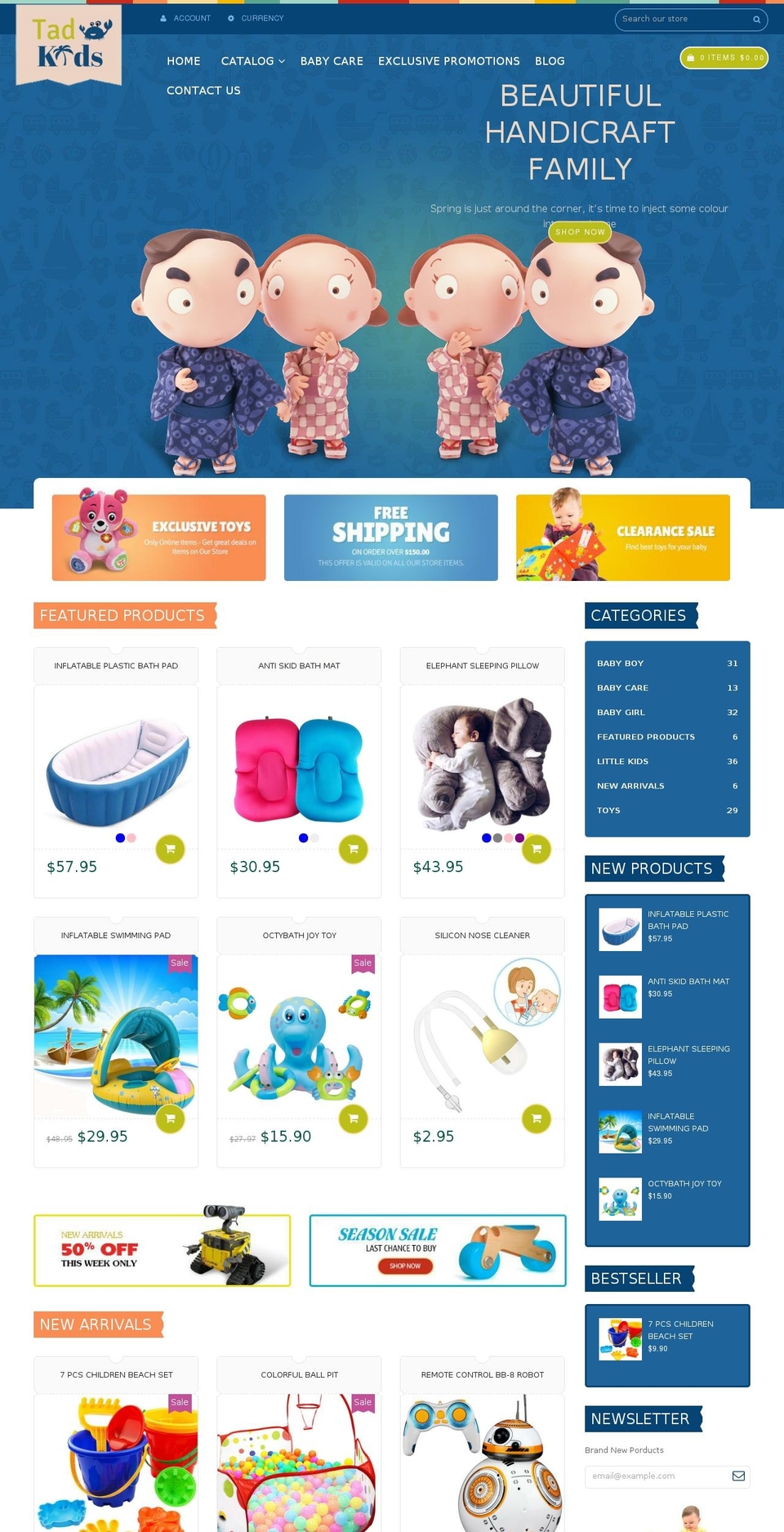 home2 Shopify theme site example tadkids.com