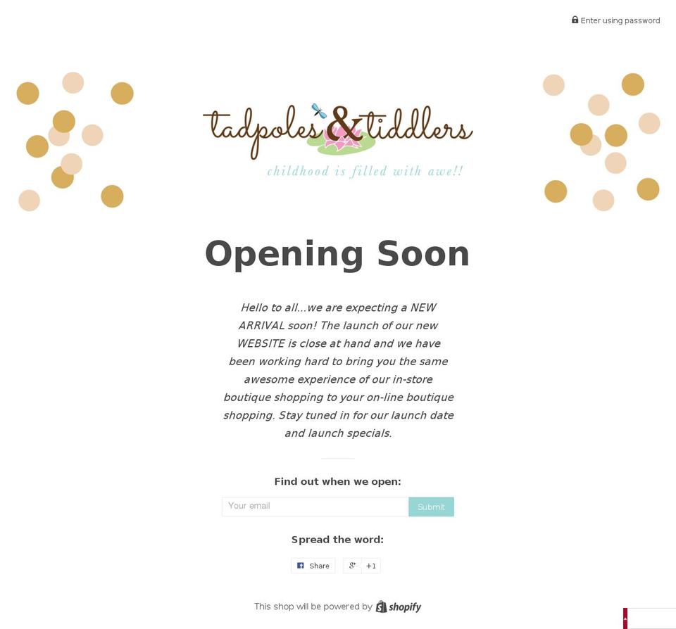 tadpolesandtiddlers.com shopify website screenshot