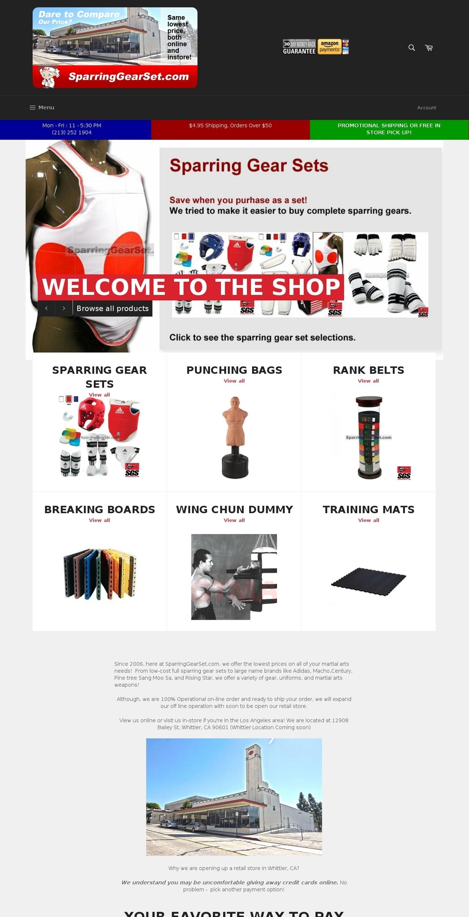taekwondosparringgearset.com shopify website screenshot