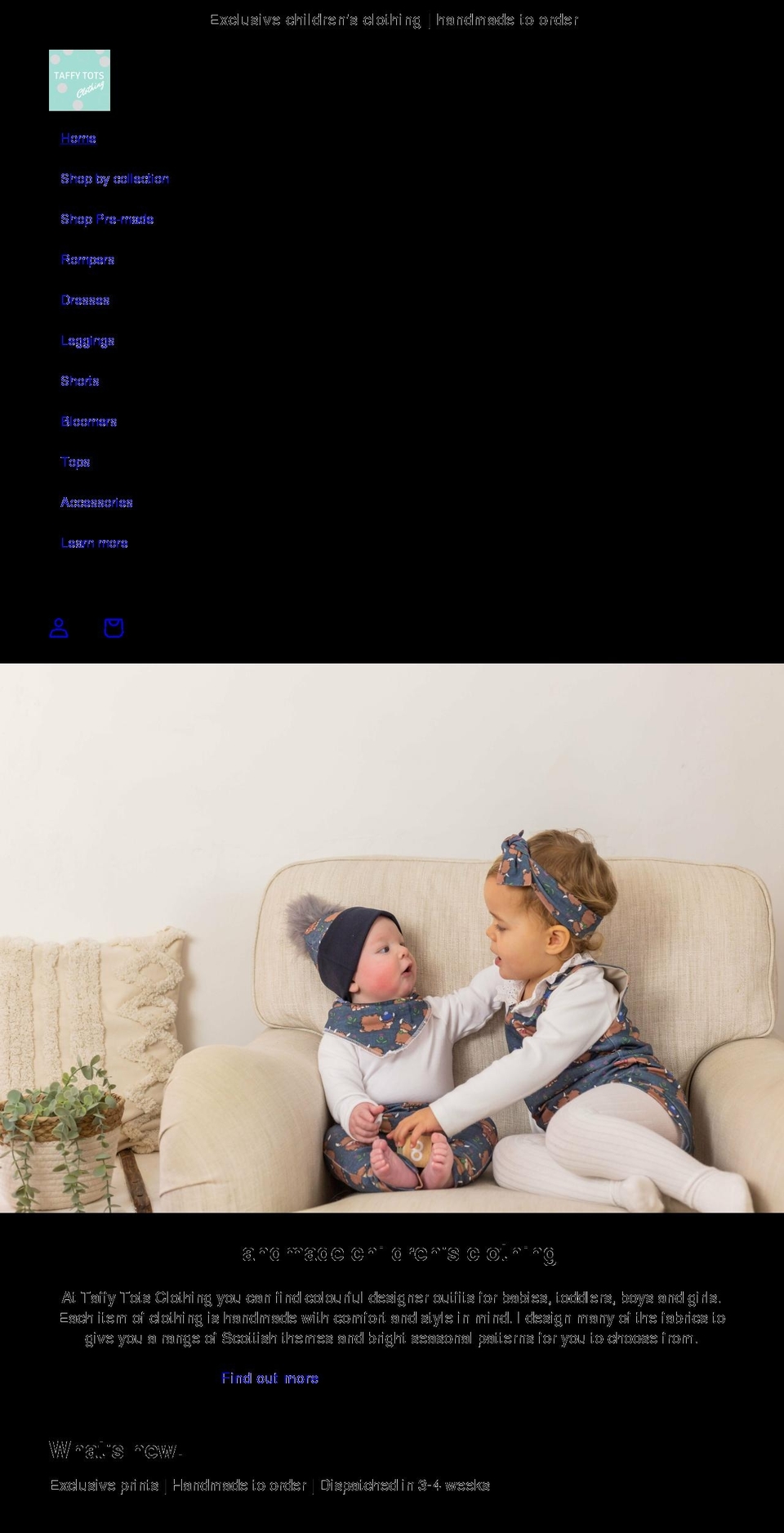 taffytotsclothing.co.uk shopify website screenshot